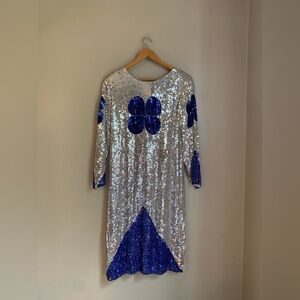 Vintage 100 % Silk Sequin Dress 80’s floral flower